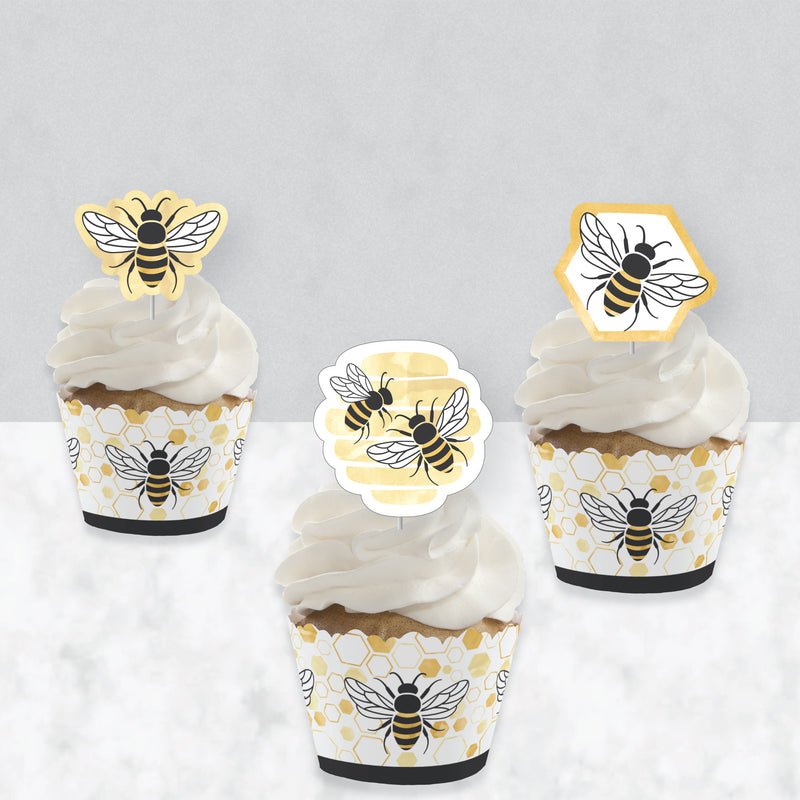 Little Bumblebee - Cupcake Decoration - Bee Baby Shower or Birthday Party Cupcake Wrappers and Treat Picks Kit - Set of 24