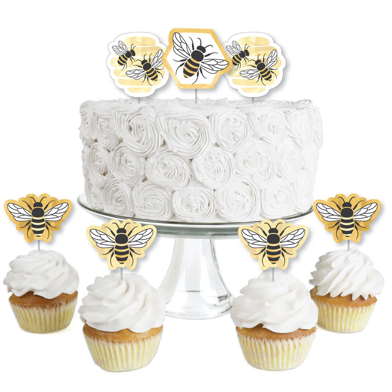 Little Bumblebee - Dessert Cupcake Toppers - Bee Baby Shower or Birthday Party Clear Treat Picks - Set of 24