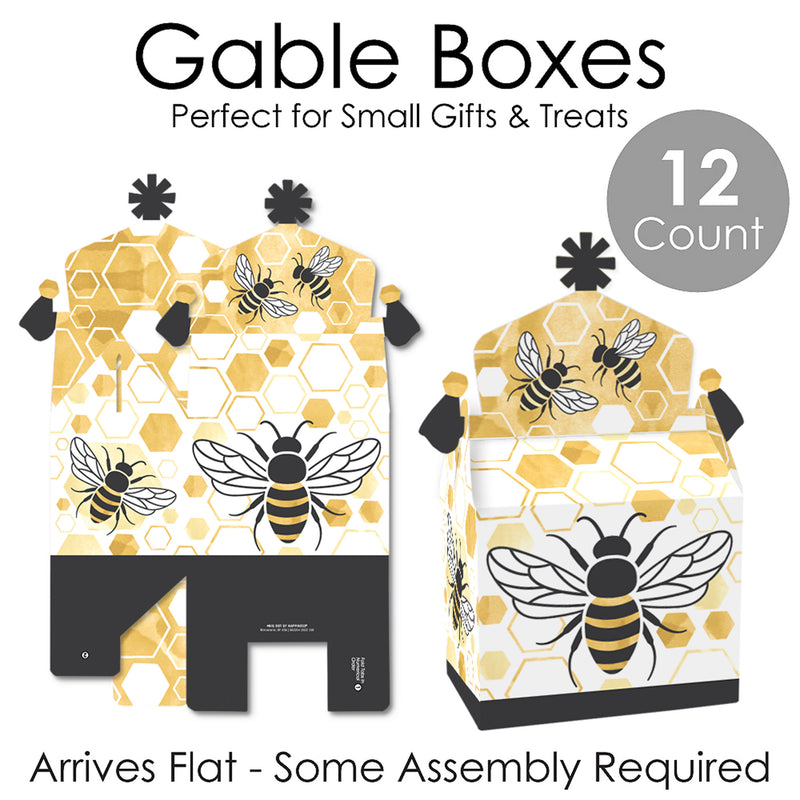 Little Bumblebee - Treat Box Party Favors - Bee Baby Shower or Birthday Party Goodie Gable Boxes - Set of 12