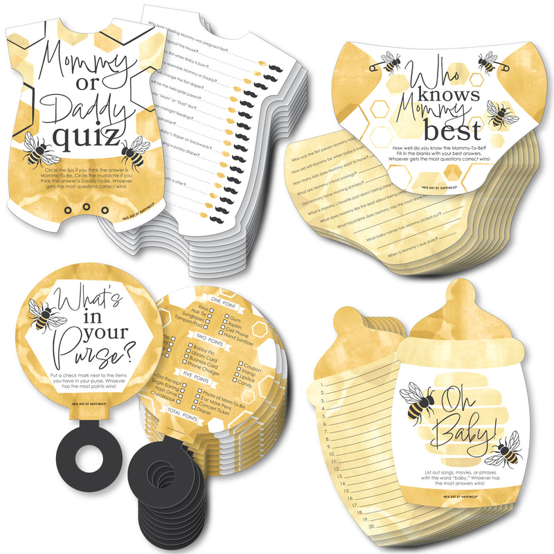 Little Bumblebee - 4 Baby Shower Games - 10 Cards Each - Who Knows Mommy Best, Mommy or Daddy Quiz, What’s in Your Purse and Oh Baby - Gamerific Bundle