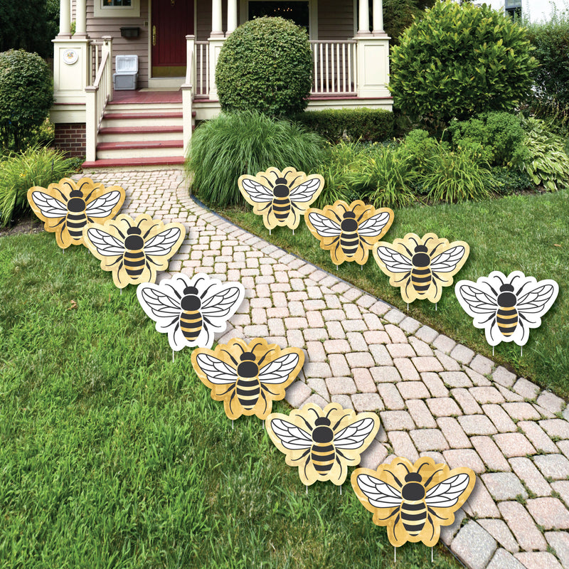 Little Bumblebee - Lawn Decorations - Outdoor Bee Baby Shower or Birthday Party Yard Decorations - 10 Piece