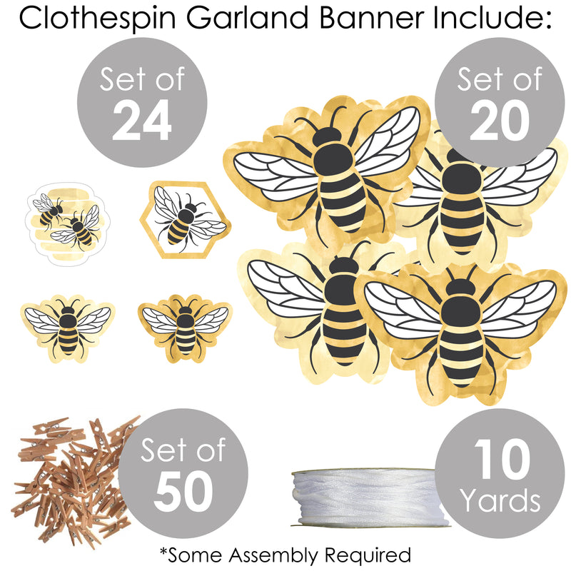 Little Bumblebee - Bee Baby Shower or Birthday Party DIY Decorations - Clothespin Garland Banner - 44 Pieces