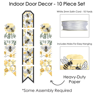 Little Bumblebee - Hanging Vertical Paper Door Banners - Bee Baby Shower or Birthday Party Wall Decor Kit - Indoor Door Decor