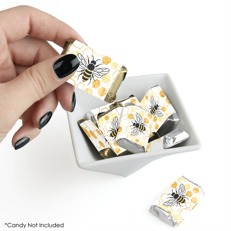 Little Bumblebee - Mini Candy Bar Wrapper Stickers - Bee Baby Shower or Birthday Party Small Favors - 40 Count