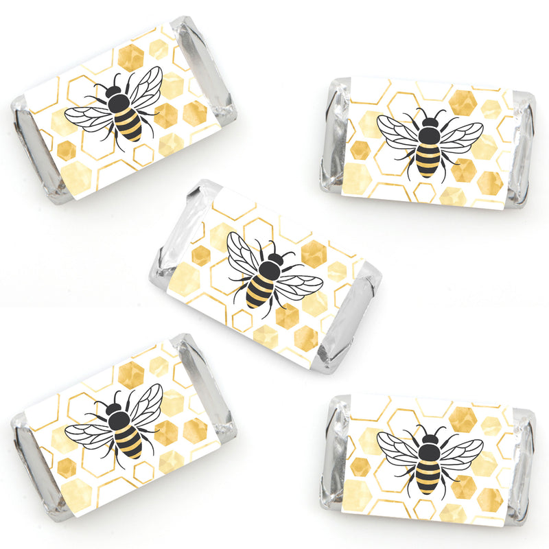 Little Bumblebee - Mini Candy Bar Wrapper Stickers - Bee Baby Shower or Birthday Party Small Favors - 40 Count