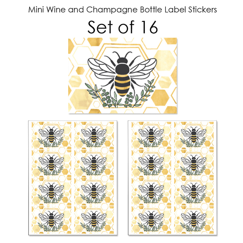 Little Bumblebee - Mini Wine and Champagne Bottle Label Stickers - Bee Baby Shower or Birthday Party Favor Gift for Women and Men - Set of 16