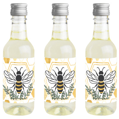 Little Bumblebee - Mini Wine and Champagne Bottle Label Stickers - Bee Baby Shower or Birthday Party Favor Gift for Women and Men - Set of 16