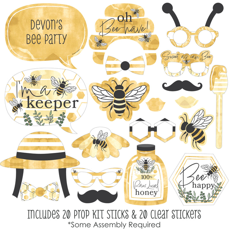 Little Bumblebee - Bee Baby Shower or Birthday Party Photo Booth Props Kit - 20 Count