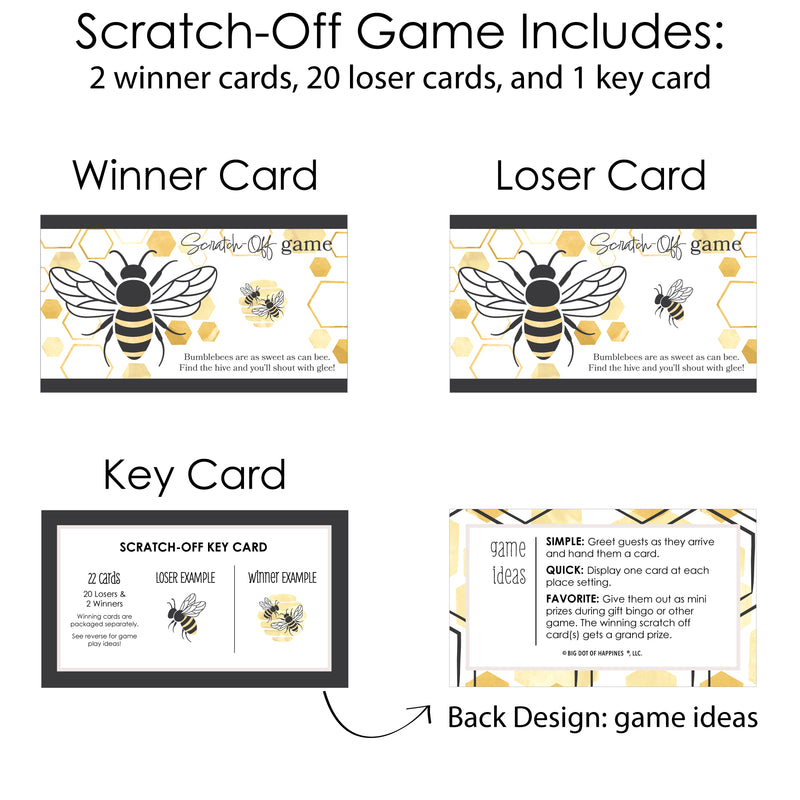 Little Bumblebee - Bee Baby Shower or Birthday Party Game Scratch Off Cards - 22 Count