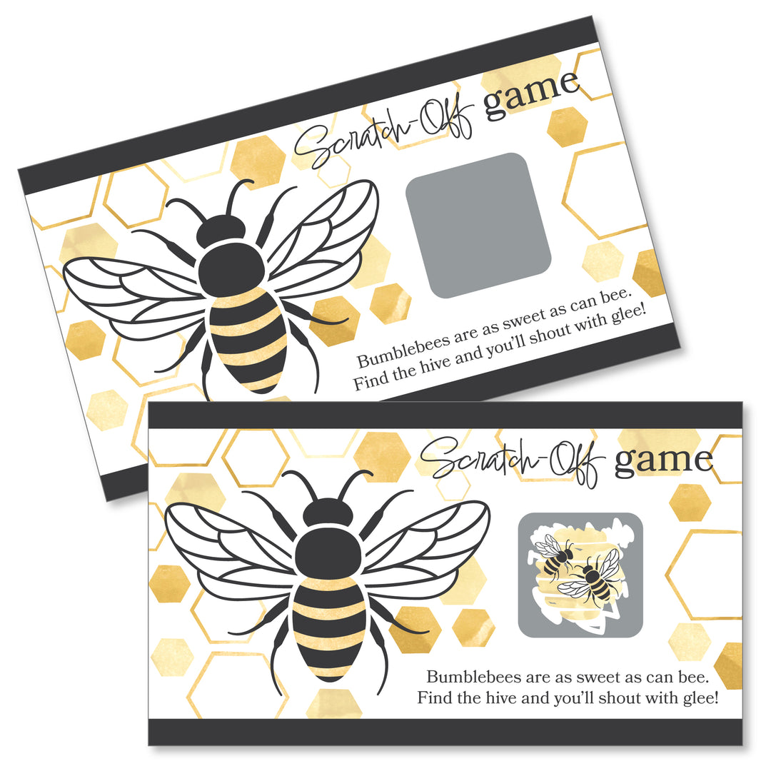  Scratch-off game cards with illustrations of a bumblebee on a yellow and black patterned background, including a space to scratch off the card.