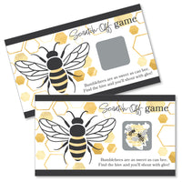 Scratch-off game cards with illustrations of a bumblebee on a yellow and black patterned background, including a space to scratch off the card.