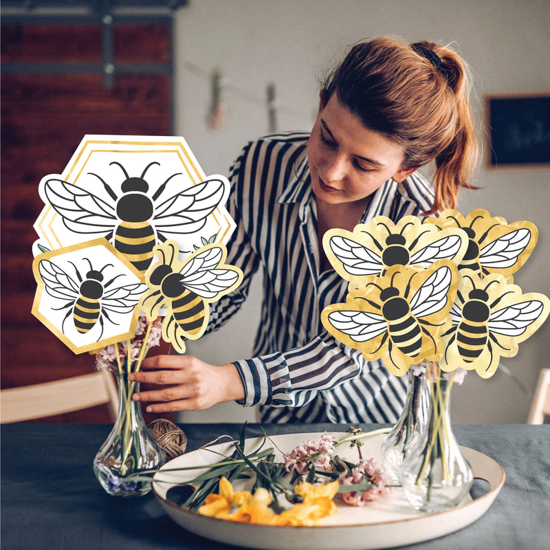 Little Bumblebee - Bee Baby Shower or Birthday Party Centerpiece Sticks - Showstopper Table Toppers - 35 Pieces