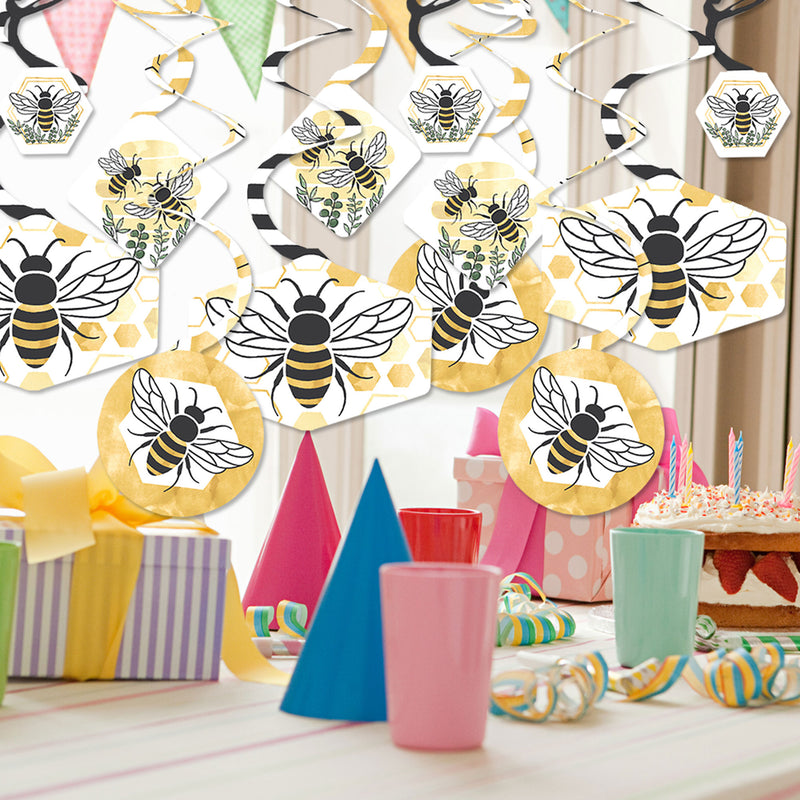 Big Dot of Happiness Little Bumblebee - Bee Baby Shower or Birthday Party Hanging Decor - Party Decoration Swirls - Set of 40
