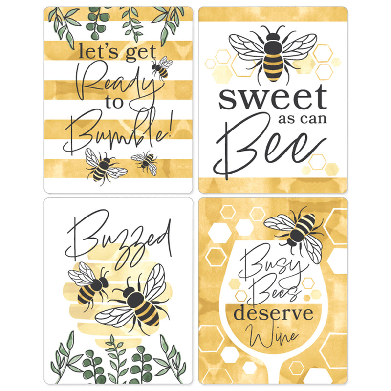 Little Bumblebee - Bee Baby Shower or Birthday Party Decorations for Women and Men - Wine Bottle Label Stickers - Set of 4
