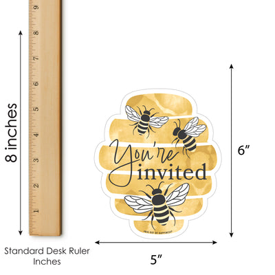 Little Bumblebee - Shaped Fill-In Invitations - Bee Baby Shower or Birthday Party Invitation Cards with Envelopes - Set of 12