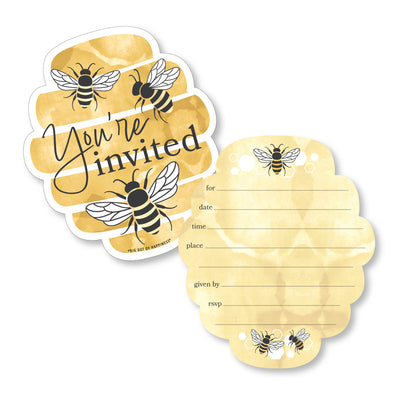 Little Bumblebee - Shaped Fill-In Invitations - Bee Baby Shower or Birthday Party Invitation Cards with Envelopes - Set of 12
