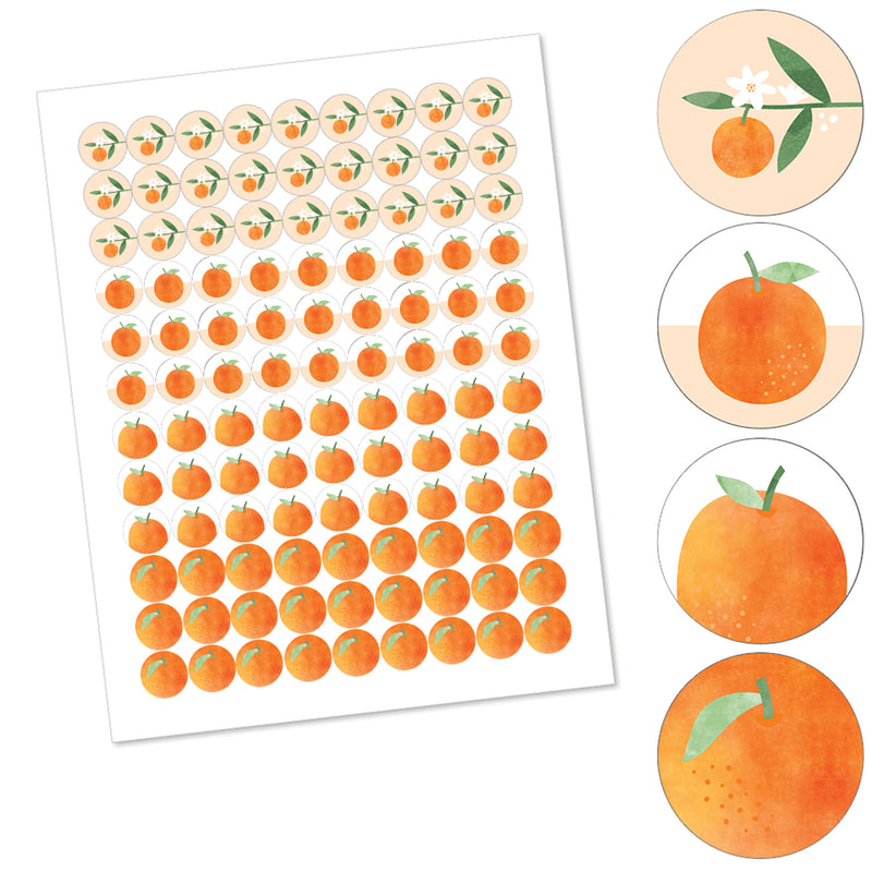 Little Clementine - Orange Citrus Baby Shower or Birthday Party Round Candy Sticker Favors - Labels Fit Chocolate Candy (1 sheet of 108)