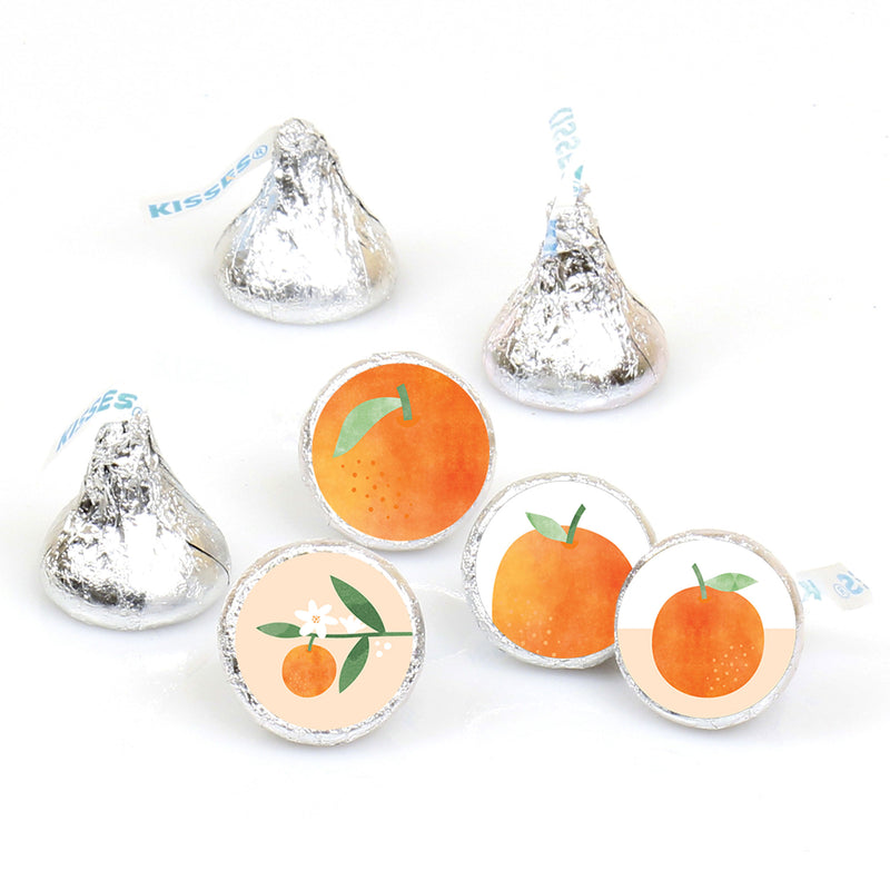 Little Clementine - Orange Citrus Baby Shower or Birthday Party Round Candy Sticker Favors - Labels Fit Chocolate Candy (1 sheet of 108)