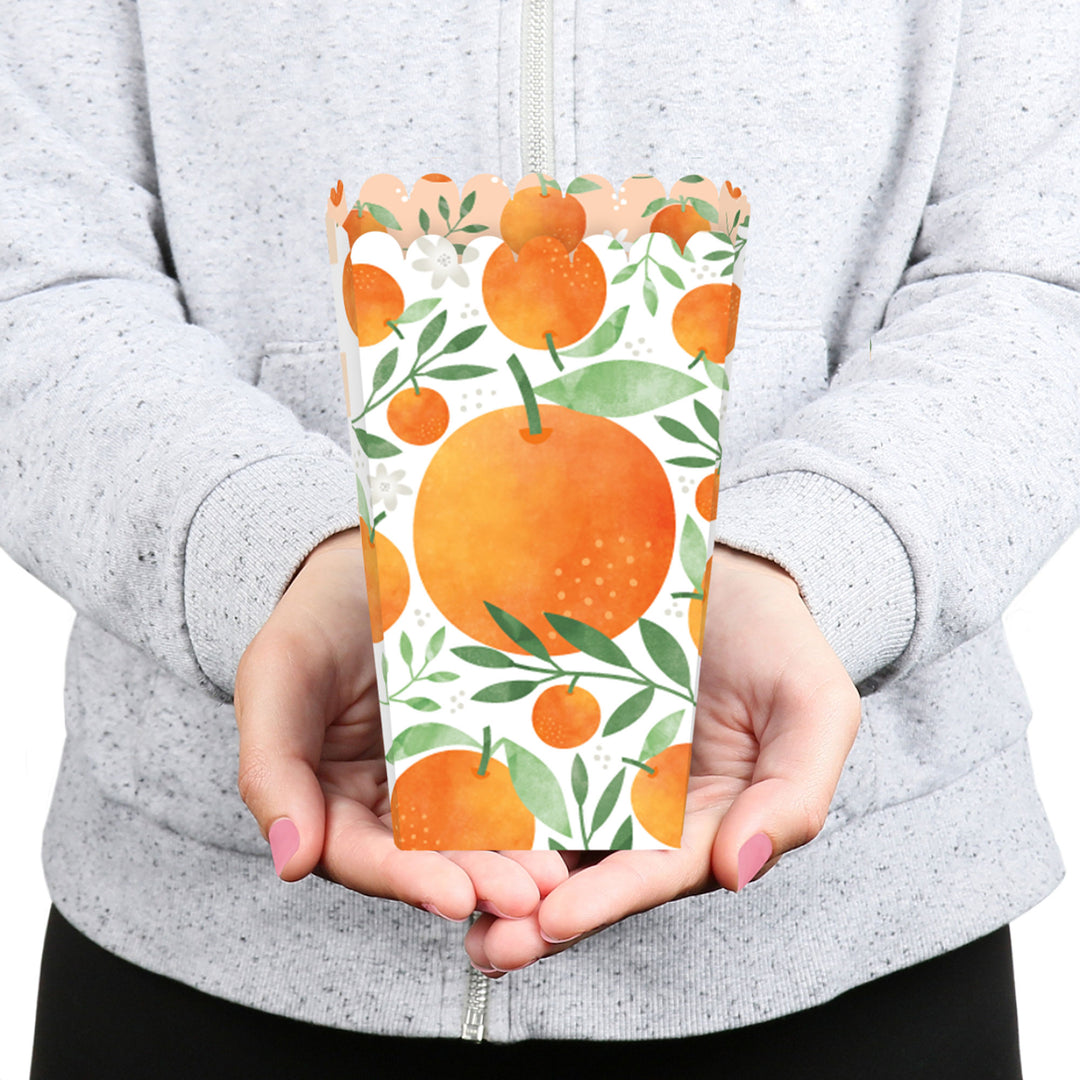 Little Clementine - Orange Citrus Baby Shower or Birthday Party Favor Popcorn Treat Boxes - Set of 12