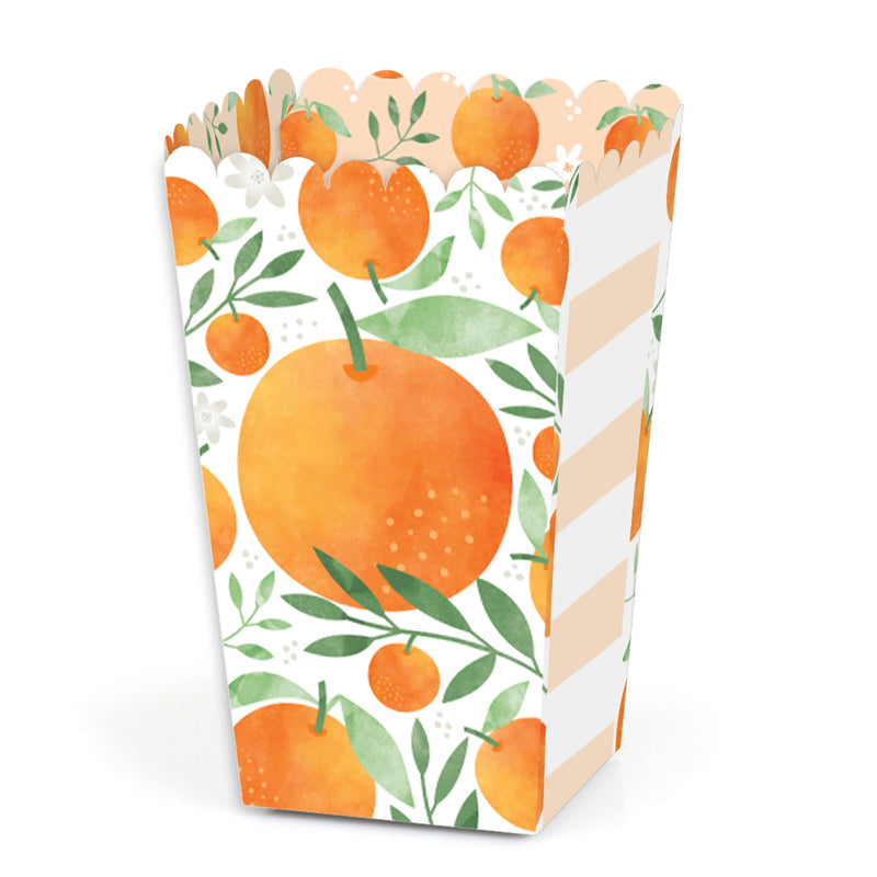 Little Clementine - Orange Citrus Baby Shower or Birthday Party Favor Popcorn Treat Boxes - Set of 12