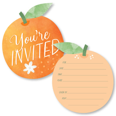 Little Clementine - Shaped Fill-In Invitations - Orange Citrus Baby Shower or Birthday Party Invitation Cards with Envelopes - Set of 12