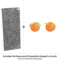 Little Clementine - Paper Straw Decor - Orange Citrus Baby Shower or Birthday Party Striped Decorative Straws - Set of 24