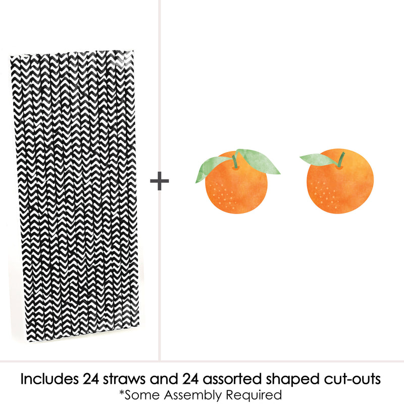 Little Clementine - Paper Straw Decor - Orange Citrus Baby Shower or Birthday Party Striped Decorative Straws - Set of 24