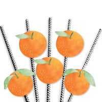 Little Clementine - Paper Straw Decor - Orange Citrus Baby Shower or Birthday Party Striped Decorative Straws - Set of 24