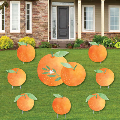 Little Clementine - Yard Sign and Outdoor Lawn Decorations - Orange Citrus Baby Shower or Birthday Party Yard Signs - Set of 8