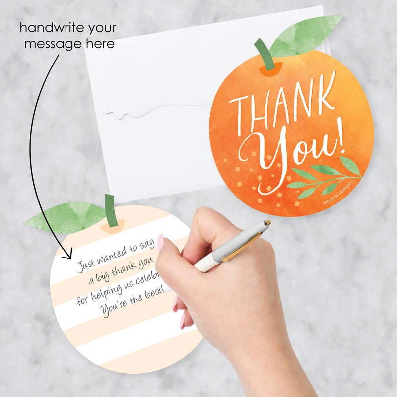 Little Clementine - Shaped Thank You Cards - Orange Citrus Baby Shower or Birthday Party Thank You Note Cards with Envelopes - Set of 12