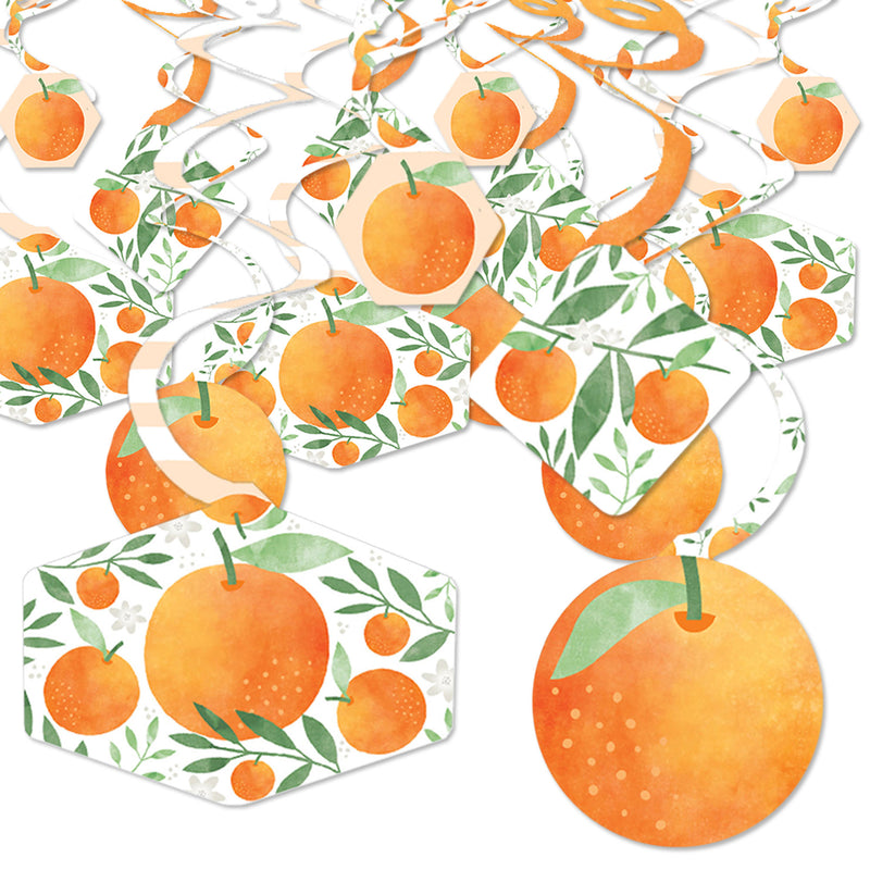 Little Clementine - Orange Citrus Baby Shower or Birthday Party Hanging Decor - Party Decoration Swirls - Set of 40