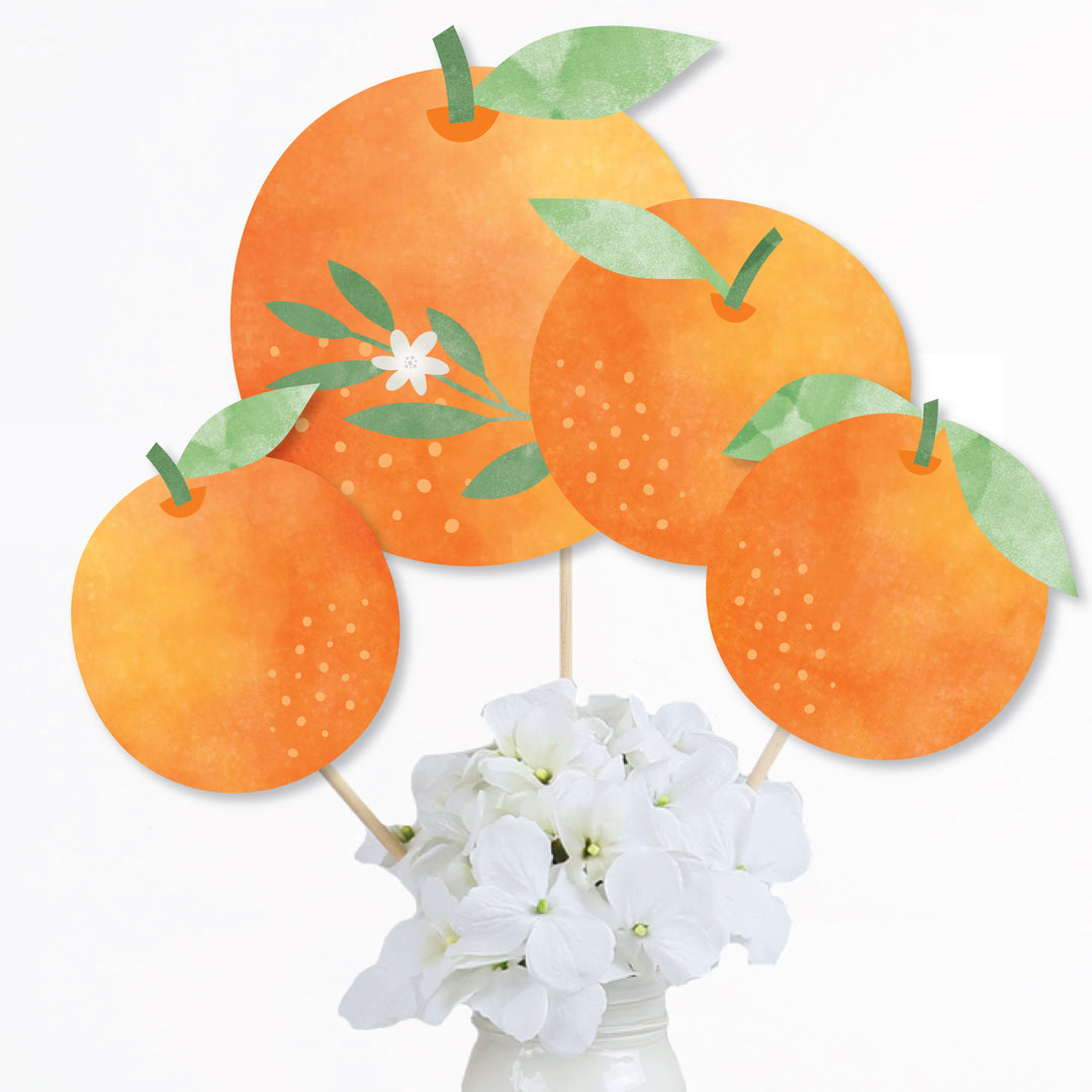 Little Clementine - Orange Citrus Baby Shower or Birthday Party Centerpiece Sticks - Table Toppers - Set of 15