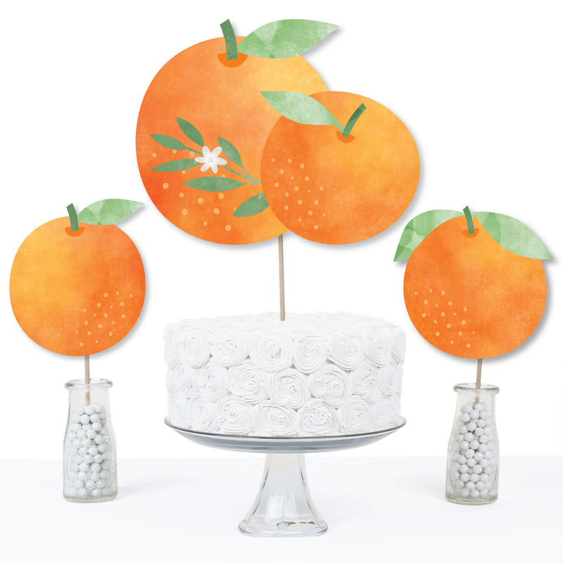 Little Clementine - Orange Citrus Baby Shower or Birthday Party Centerpiece Sticks - Table Toppers - Set of 15