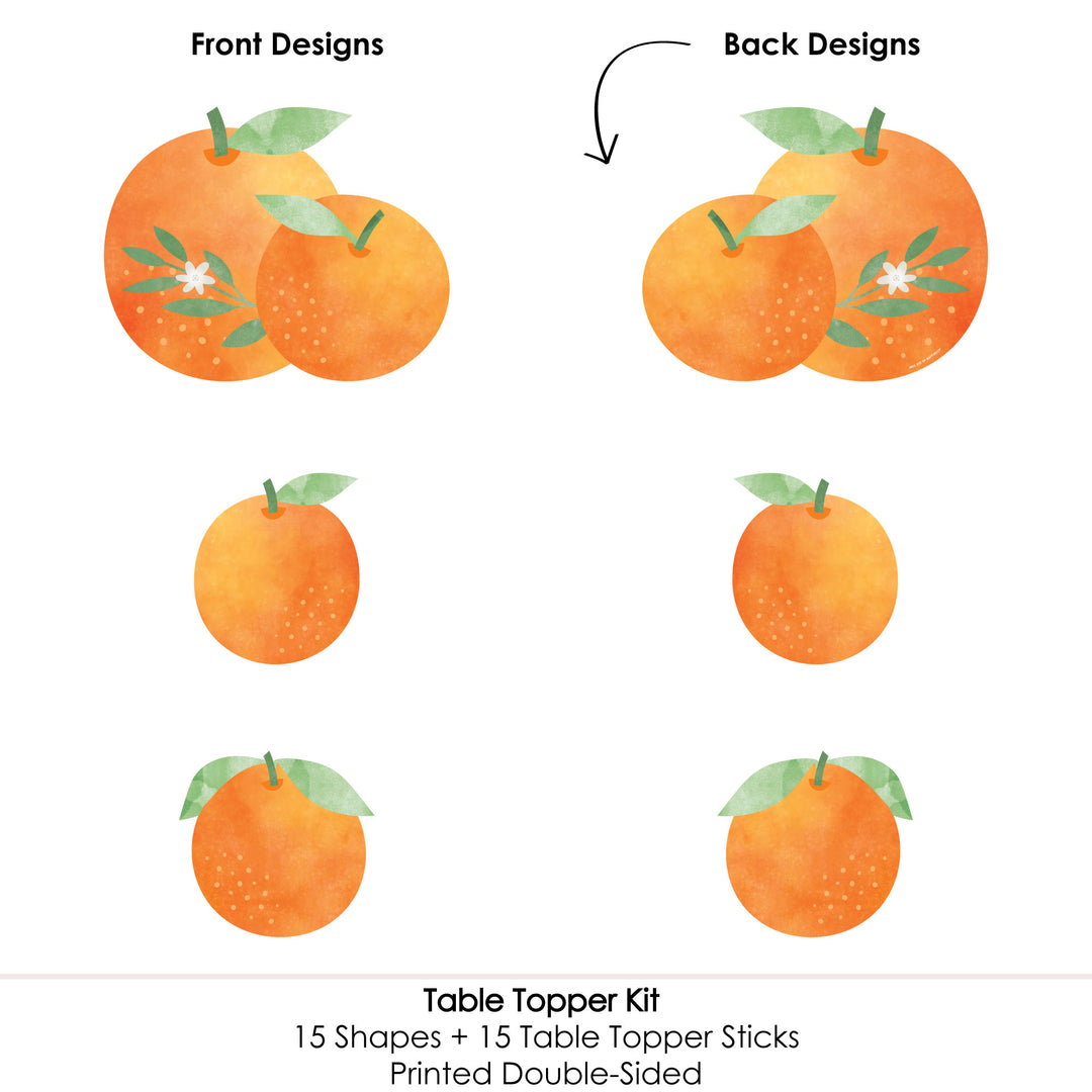 Little Clementine - Orange Citrus Baby Shower or Birthday Party Centerpiece Sticks - Table Toppers - Set of 15