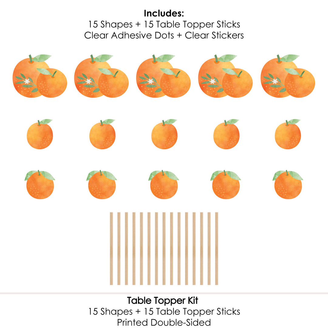 Little Clementine - Orange Citrus Baby Shower or Birthday Party Centerpiece Sticks - Table Toppers - Set of 15