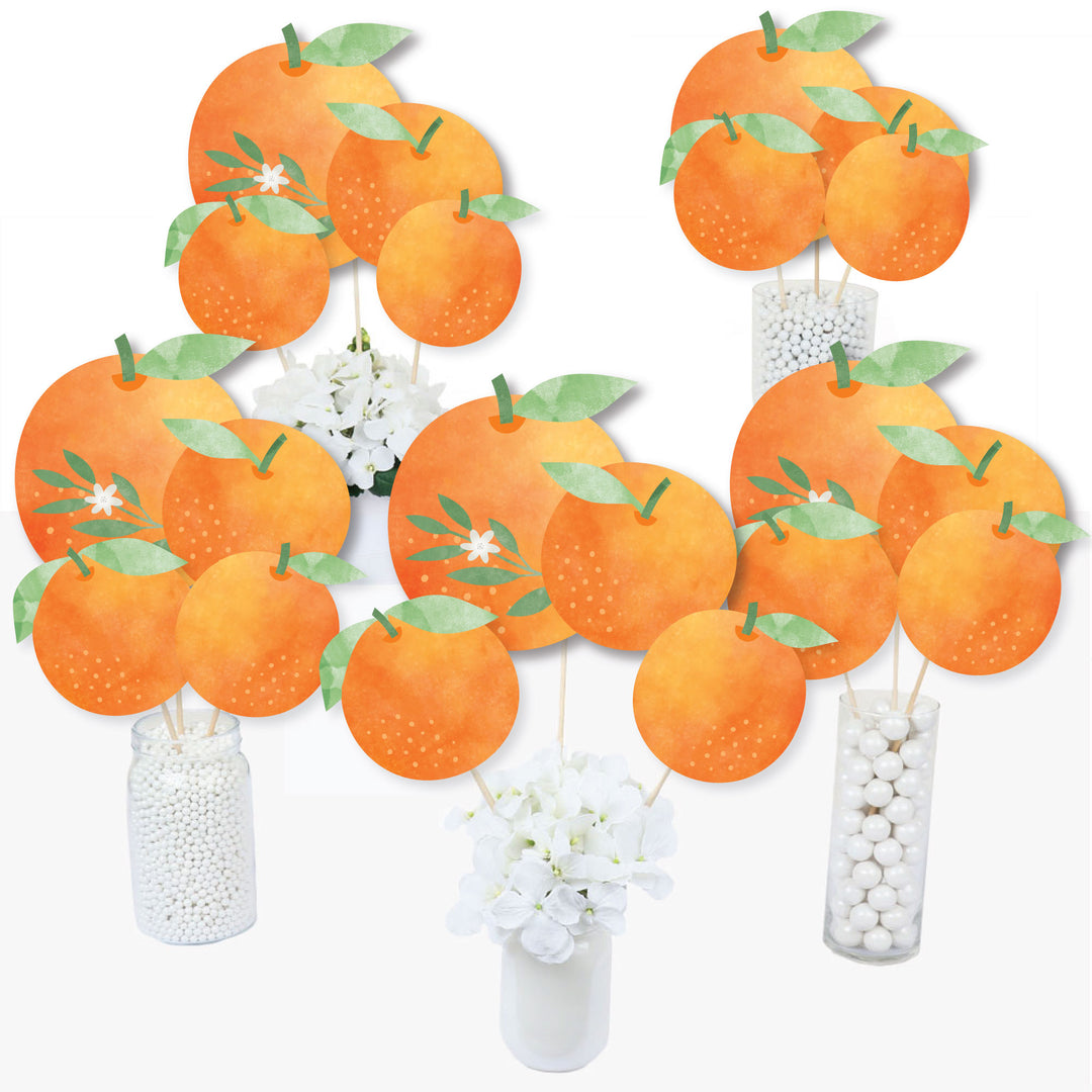 Little Clementine - Orange Citrus Baby Shower or Birthday Party Centerpiece Sticks - Table Toppers - Set of 15