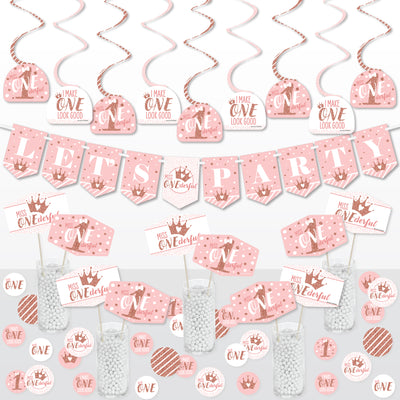 1st Birthday Little Miss Onederful - Girl First Birthday Party Supplies Decoration Kit - Decor Galore Party Pack - 51 Pieces