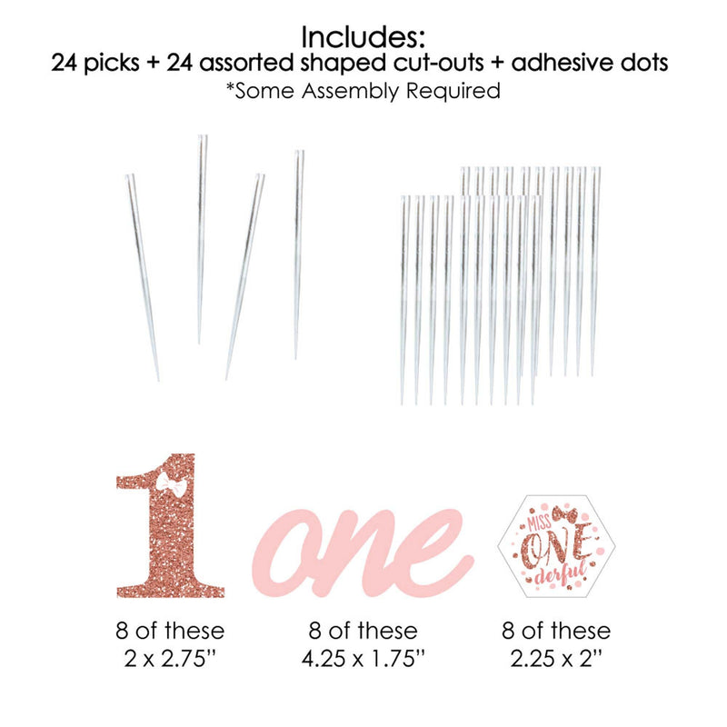 1st Birthday Little Miss Onederful - Dessert Cupcake Toppers - Girl First Birthday Party Clear Treat Picks - Set of 24