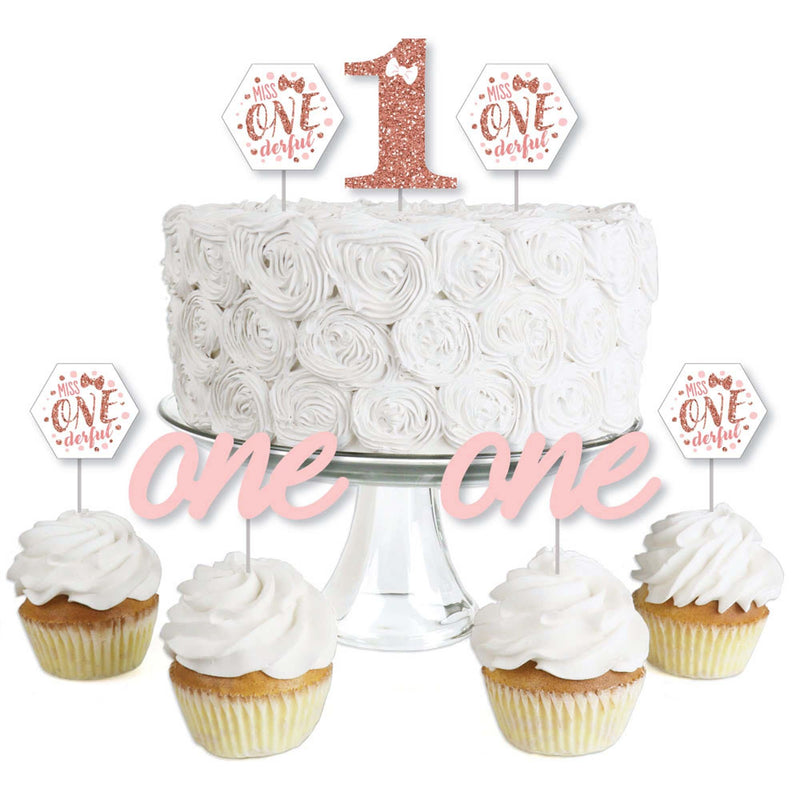 1st Birthday Little Miss Onederful - Dessert Cupcake Toppers - Girl First Birthday Party Clear Treat Picks - Set of 24