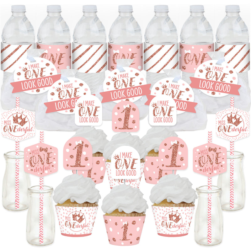 1st Birthday Little Miss Onederful - Girl First Birthday Party Favors and Cupcake Kit - Fabulous Favor Party Pack - 100 Pieces