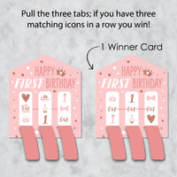 1st Birthday Little Miss Onederful - Girl First Birthday Party Game Pickle Cards - Pull Tabs 3-in-a-Row - Set of 12