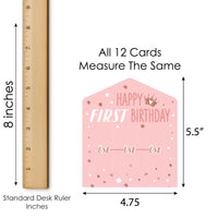 1st Birthday Little Miss Onederful - Girl First Birthday Party Game Pickle Cards - Pull Tabs 3-in-a-Row - Set of 12