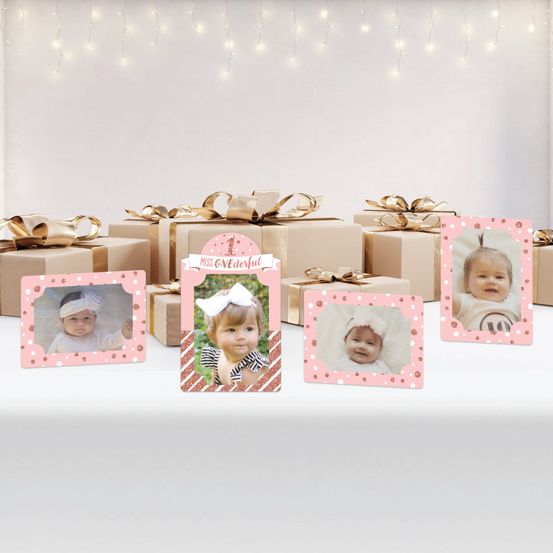 1st Birthday Little Miss Onederful - Girl First Birthday Party 4x6 Picture Display - Paper Photo Frames - Set of 12