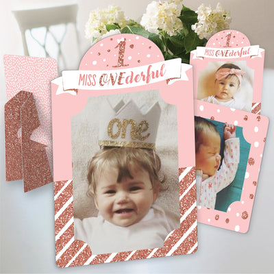 1st Birthday Little Miss Onederful - Girl First Birthday Party 4x6 Picture Display - Paper Photo Frames - Set of 12