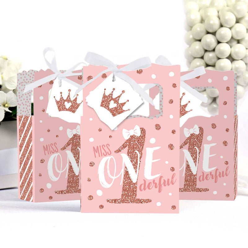 1st Birthday Little Miss Onederful - Girl First Birthday Party Favor Boxes - Set of 12