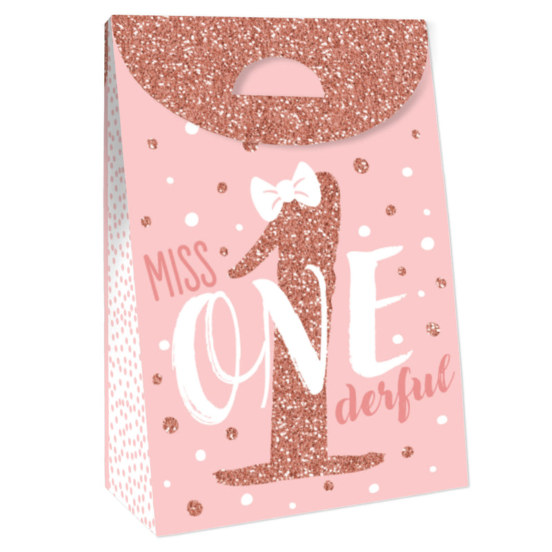 1st Birthday Little Miss Onederful - Girl First Birthday Gift Favor Bags - Party Goodie Boxes - Set of 12