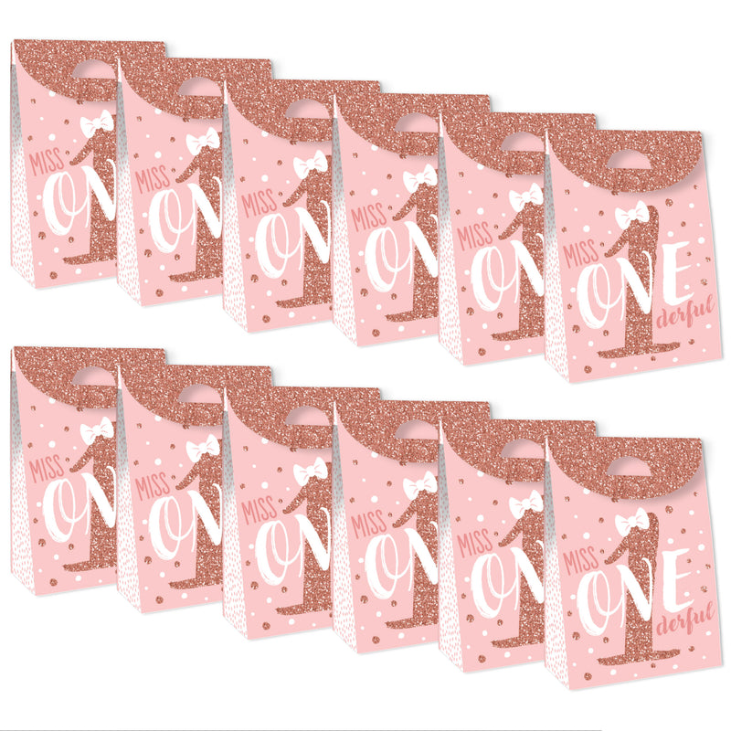 1st Birthday Little Miss Onederful - Girl First Birthday Gift Favor Bags - Party Goodie Boxes - Set of 12