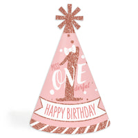 1st Birthday Little Miss Onederful - Cone Happy Birthday Party Hats for Kids and Adults - Set of 8 (Standard Size)
