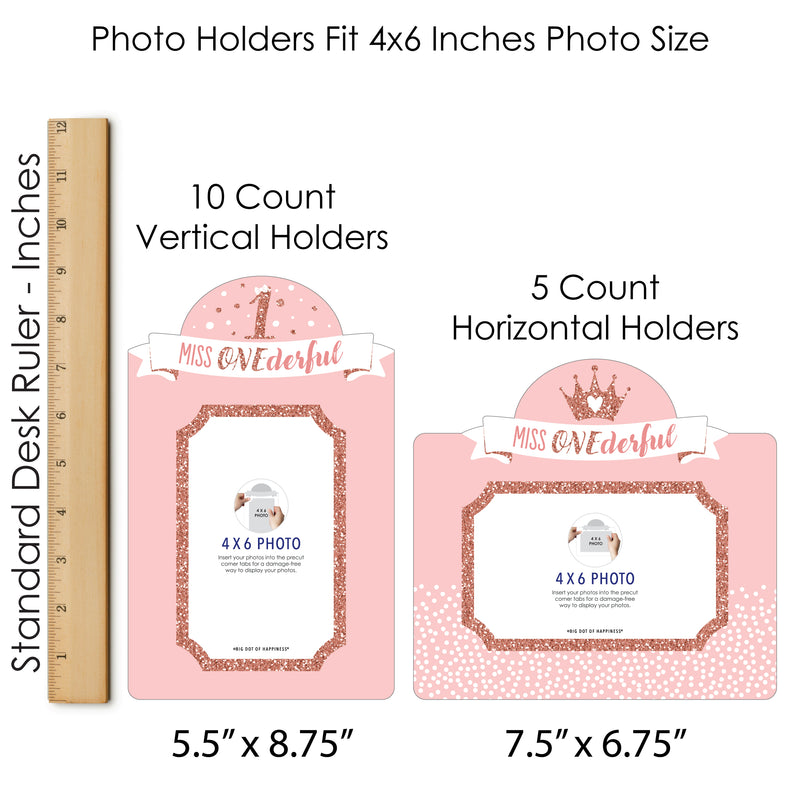 1st Birthday Little Miss Onederful - Girl First Birthday Party Picture Centerpiece Sticks - Photo Table Toppers - 15 Pieces