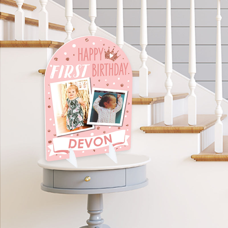 1st Birthday Little Miss Onederful - Personalized Girl First Birthday Party Picture Display Stand - Photo Tabletop Sign - Upload 2 Photos - 1 Piece